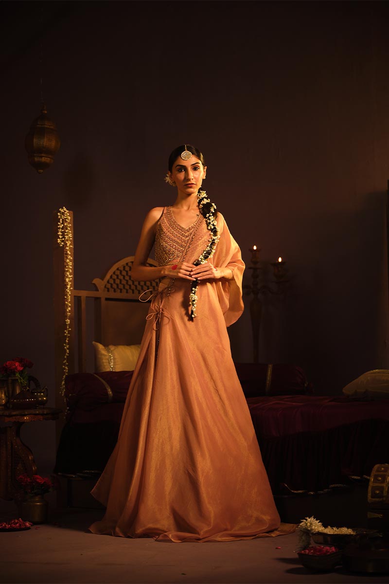 Blush Pink Lehanga set with Drape | TCT-759