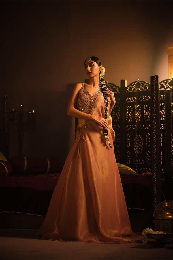 Blush Pink Lehanga set with Drape | TCT-759