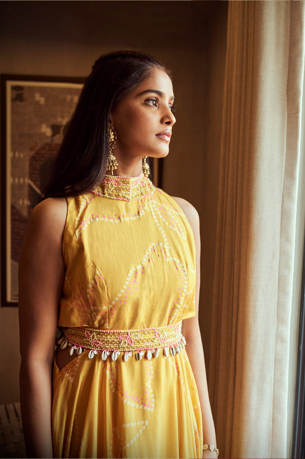 Yellow Bandhani Gown | TCT-662