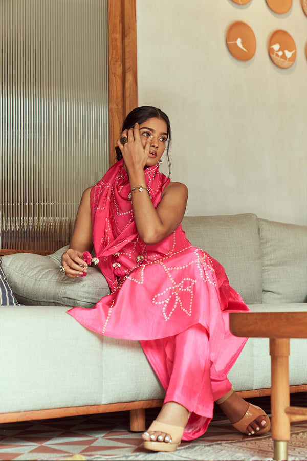 Pink Bandhani Kurta set | TCT-658