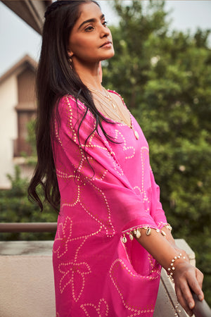Pink Bandhani Jumpsuit with Cape | TCT-660