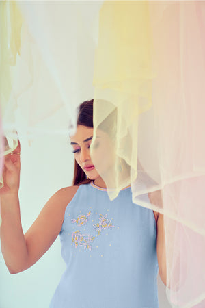 Pastel Blue In-Cut Kurta Set | TCT-738