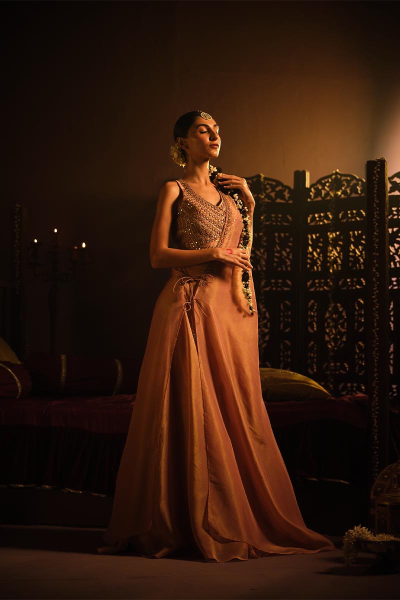 Blush Pink Lehanga set with Drape | TCT-759