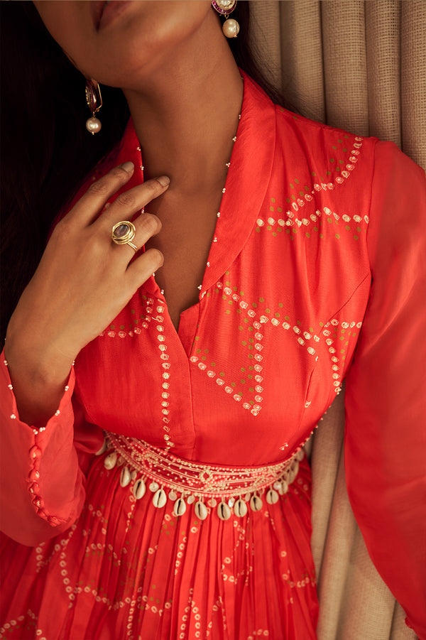 Red Bandhani Gown | TCT-659