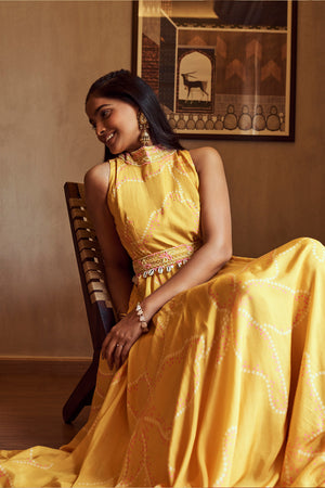 Yellow Bandhani Gown | TCT-662