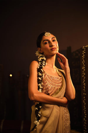Blush Pink Bustier with Drape saree | TCT-764