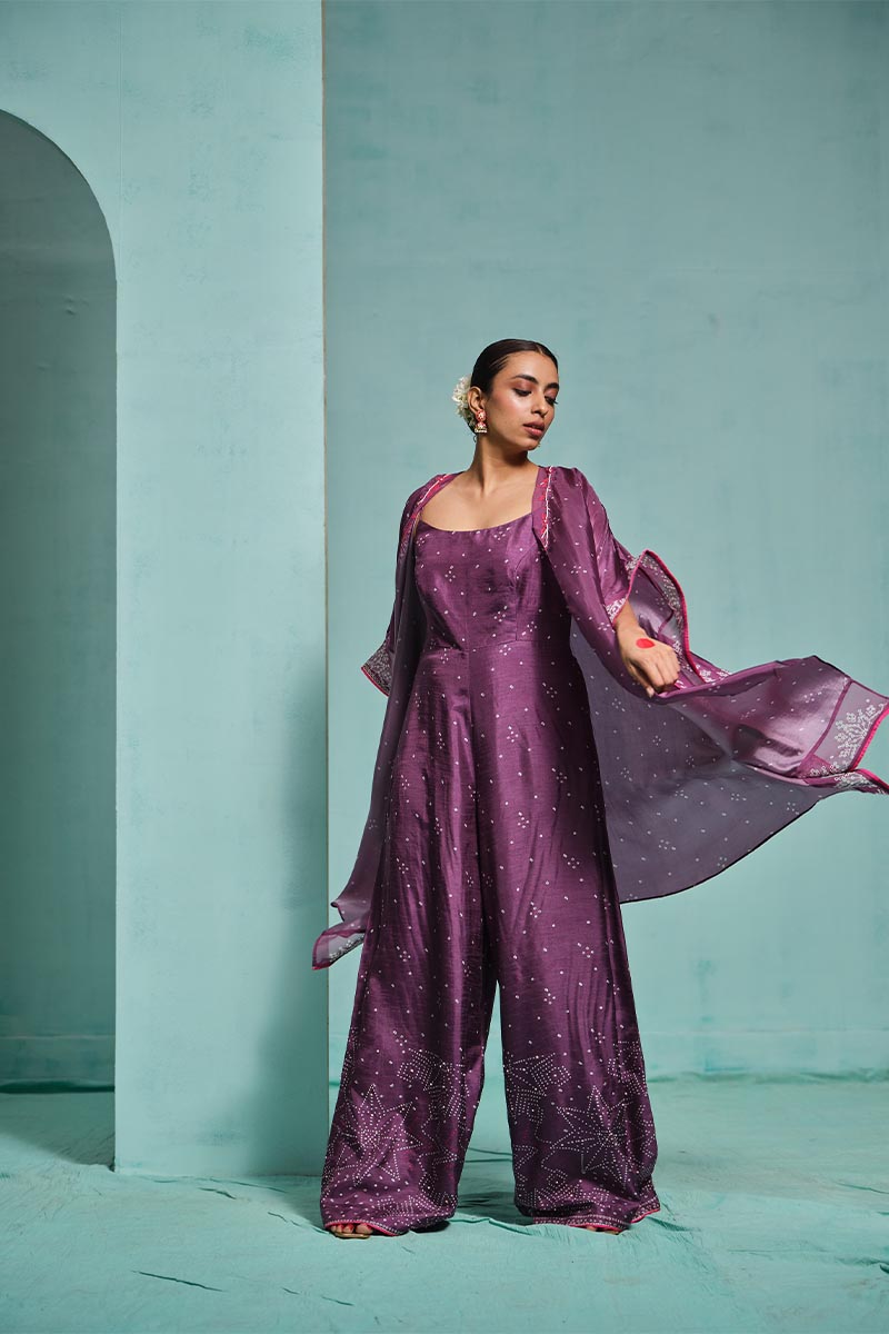 Purple Jumpsuit With Cardigan | TCT-787