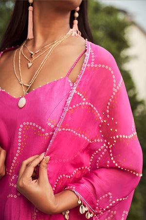 Pink Bandhani Jumpsuit with Cape | TCT-660