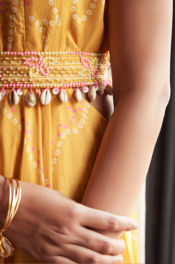 Yellow Bandhani Gown | TCT-662