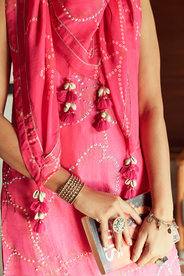 Pink Bandhani Kurta set | TCT-658