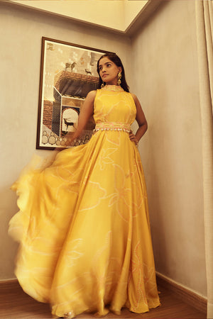 Yellow Bandhani Gown | TCT-662