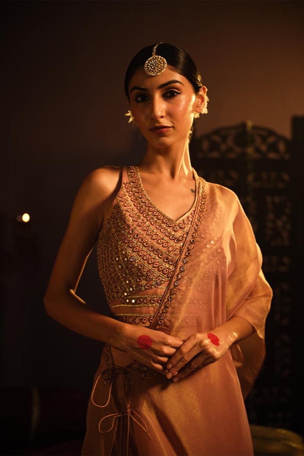 Blush Pink Lehanga set with Drape | TCT-759